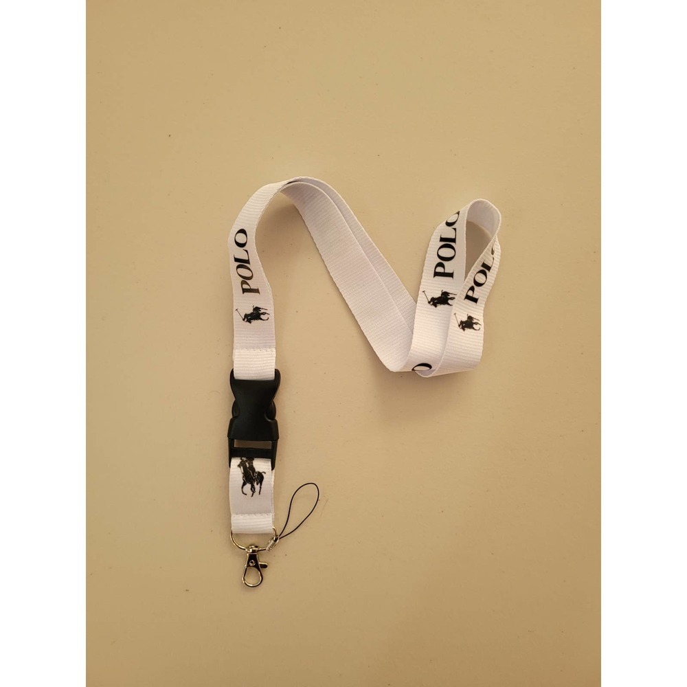 High Quality Brand New Polo Ralph Lauren One Size White Logo Lanyard with Clip